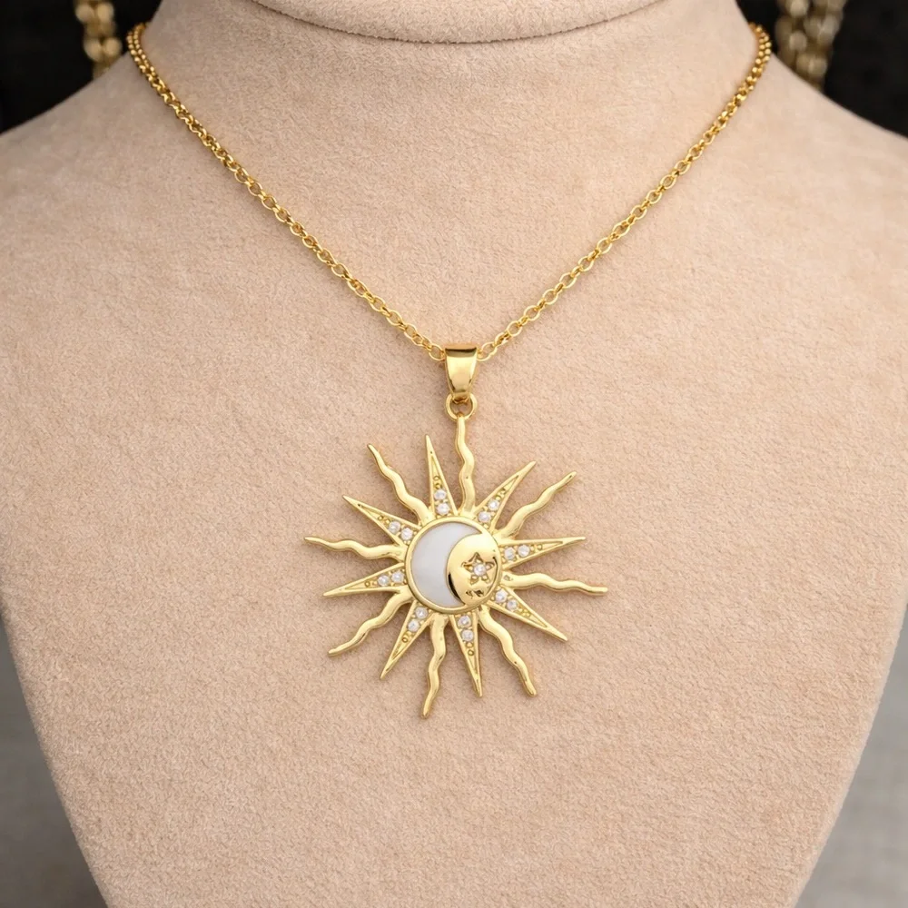 Gold Sun and Moon Pendant Necklace - Picture 3 of 5